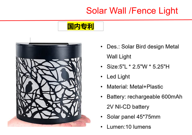 Solar LED S/2 Flamingo Garden Planter Decor & Bird design Metal Wall Lights
