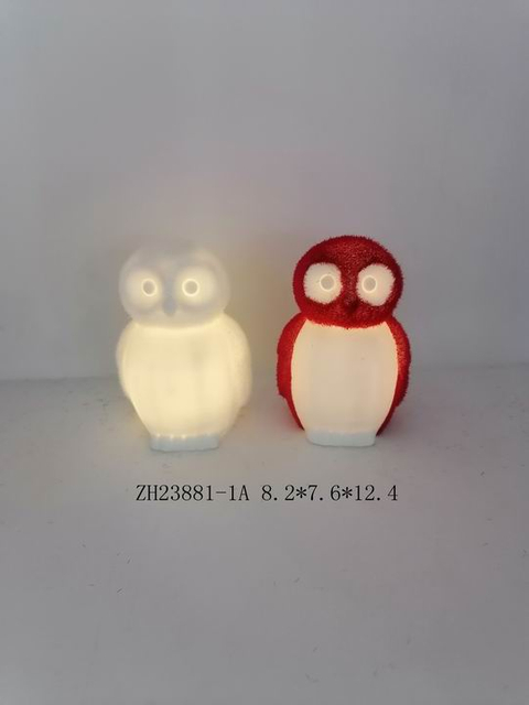 porcelain little white / red owl light- 3
