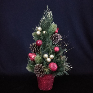 X'mas Green Mini Tree+flocking with basin +Red and Giltter ball/Glitter pine cone - 46