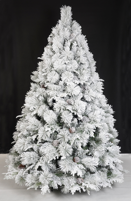 X'mas Green color+flocking Ordinary Christmas tree with pine cone and metal leg - 2