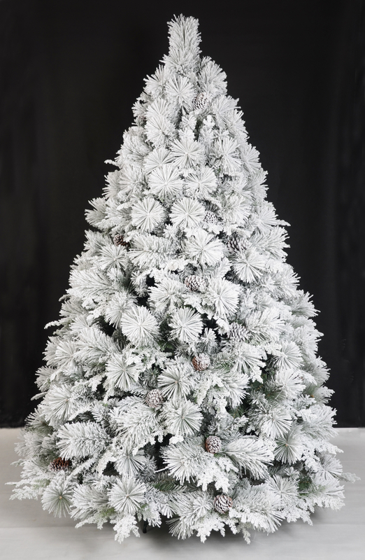 X'mas Green color+flocking Ordinary Christmas tree with pine cone and metal leg - 2