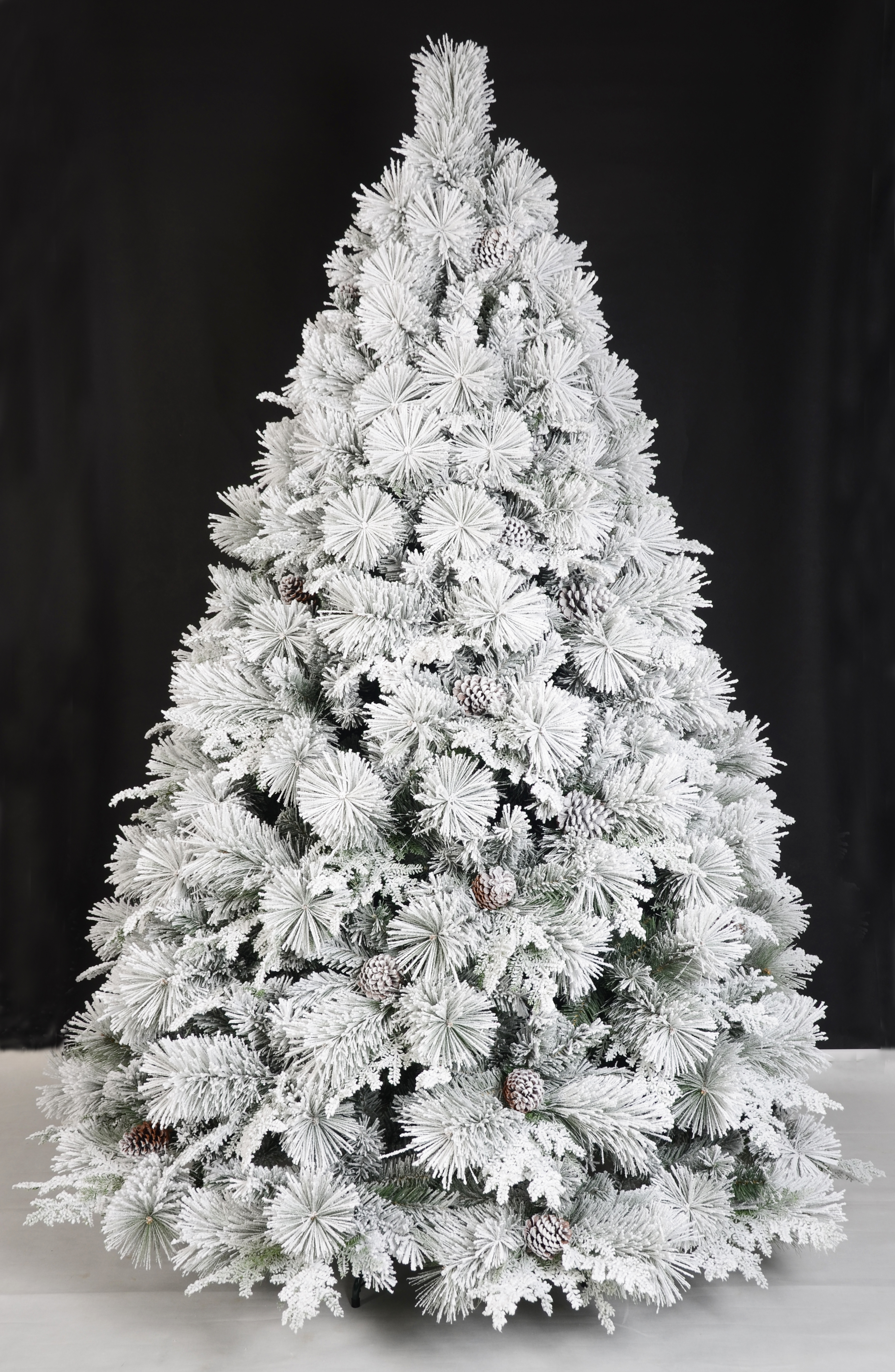 X'mas Green color+flocking Ordinary Christmas tree with pine cone and metal leg - 2
