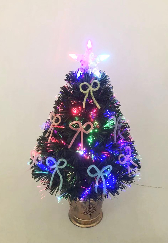 X'mas Green color Crystal Fiber tree +top star with round basin+color butterfly - 21