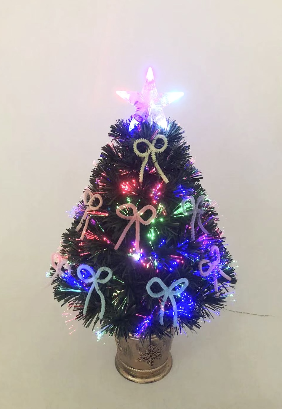 X'mas Green color Crystal Fiber tree +top star with round basin+color butterfly - 21