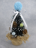 X'mas Green Mini Tree with top cotton blue ball+ white flocking with fabric basin +Glitter diff col. ball/pine cone/leaf - 7