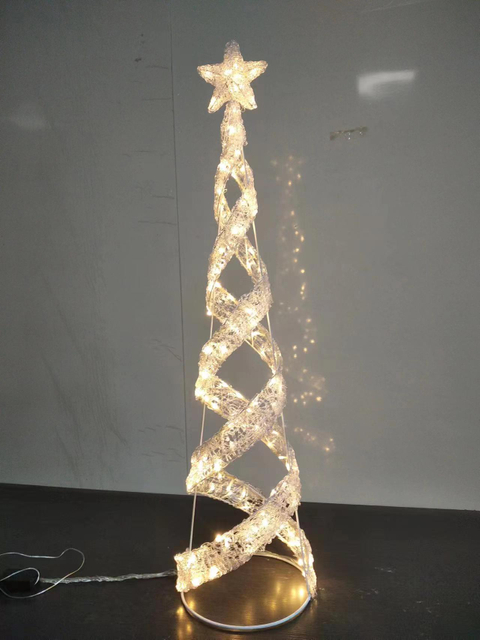 1.2m spiral tower warm white light; lights flash upwards along the spiral tree