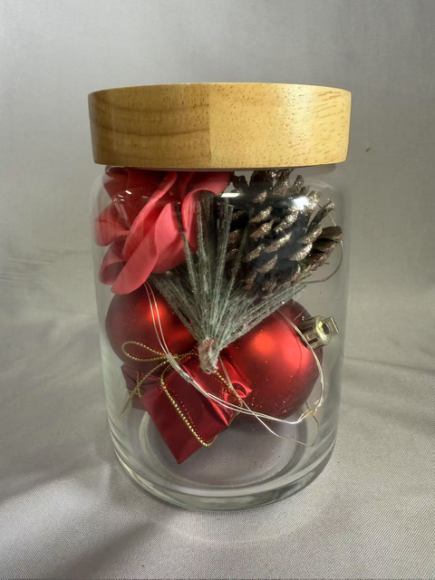 Preserved Flower Bouquet in Sealed Glass Jar (Red Theme), Adorned with Artificial Red Roses, Golden Berries, Red Ball Ornaments & Mini Gift Box, Romantic Home/Gift Decor
