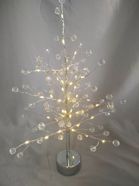 40cm Tall Bare Branch Tree with Transparent Orbs, Silver Copper Wire Warm White LED Lights, Rustic-Chic Decorative Lamp for Home/Event Styling