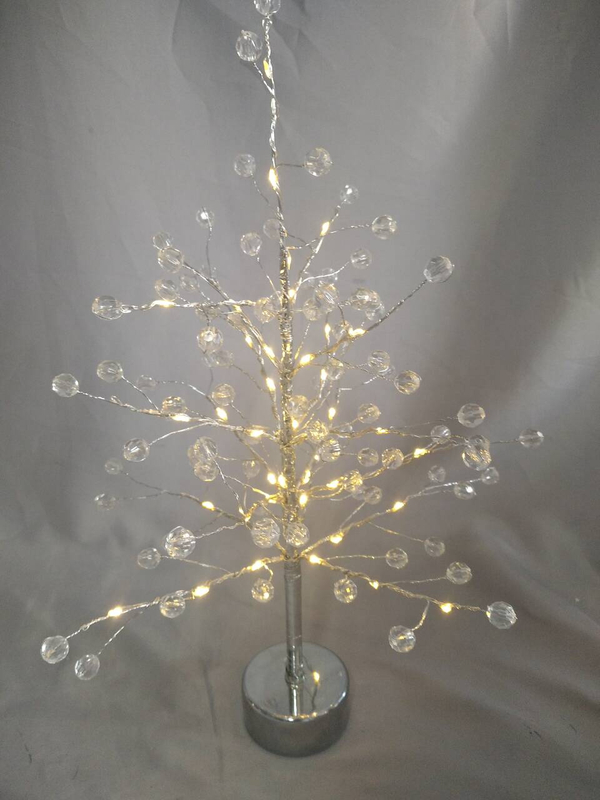 40cm Tall Bare Branch Tree with Transparent Orbs, Silver Copper Wire Warm White LED Lights, Rustic-Chic Decorative Lamp for Home/Event Styling