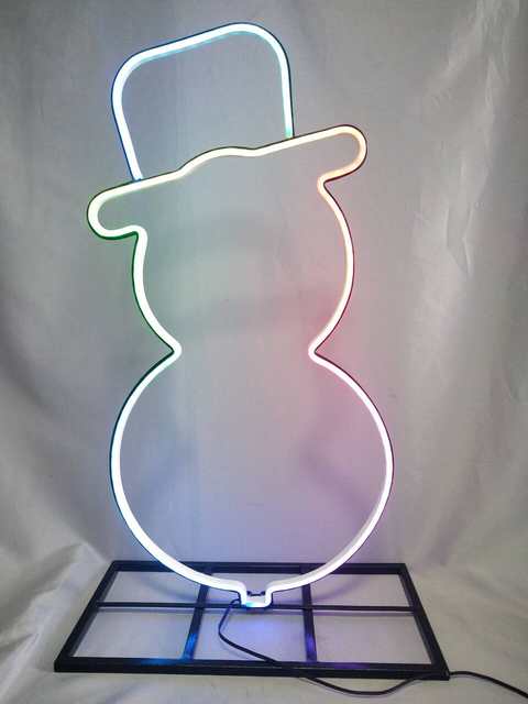Snowman-Themed Iron Frame Color-Changing LED Light Strip - 60cm Tall x 29.5cm Wide Festive Outdoor/Indoor Decoration with Vibrant Dynamic Lighting