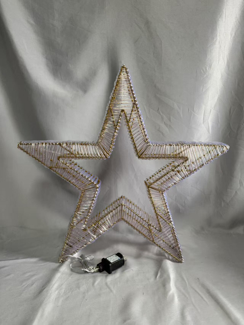 60cm Iron-Frame 5-Point Star Tube Light with 580 Warm White LEDs & Twinkling Bulbs - Dynamic Starburst Illumination for Indoor/Outdoor Festive Decor