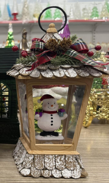 Trapezoidal house lamp light wood grain color floral materials snowman interior decorations