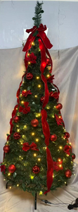 1.5M Half-Wall Christmas Tree (Red PVC Branches) | 60cm Width | 3-Tier Metal Frame (7cm Wall Mount + 3×27cm Support Bars) | 100-LED F5 Warm White Lights (2700K, 5lm/Light) | 10m Copper Wire (IP44 Wate