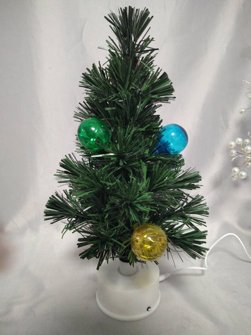 40cm Green Fiber Optic Christmas Tree | 35 Flexible Branches with 6-Ball Fiber Tips | Mini RGB Rotating Base (12 LEDs, 7 Light Modes) | Built-in Music Player