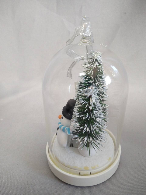 Enchanted Glass Dome Christmas Tree & Snowman Ornament with 10-LED Copper Wire Warm White Lights | Hand-Blown Glass Snow Globe Style Decor