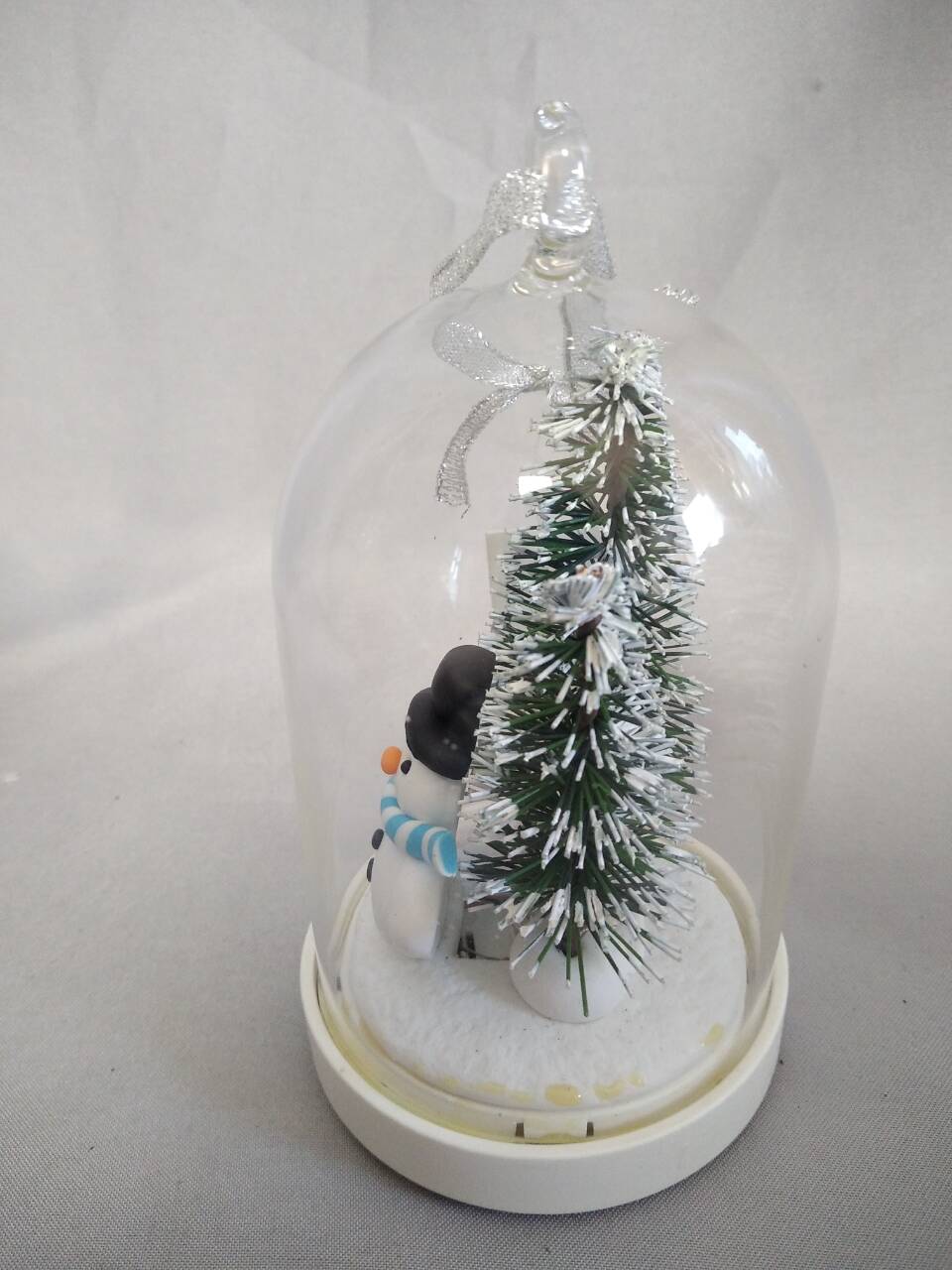 Enchanted Glass Dome Christmas Tree & Snowman Ornament with 10-LED Copper Wire Warm White Lights | Hand-Blown Glass Snow Globe Style Decor